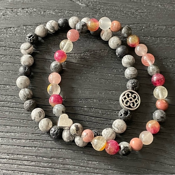 Handmade natural Stone Beaded Bracelet Set Lava Jasper Labradorite Tourmaline - Picture 6 of 13